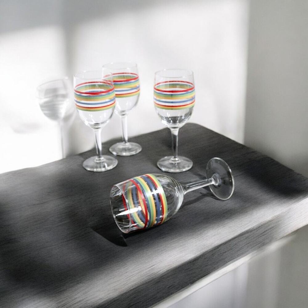 Vintage Libbey Fiesta Mambo Stripes Set of 4 Wine Glasses